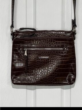 Dana Buchman Dark Brown Croc-Embossed Messenger Crossbody Bag